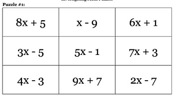 Preview of Magic Square Puzzles - Combining Like Terms