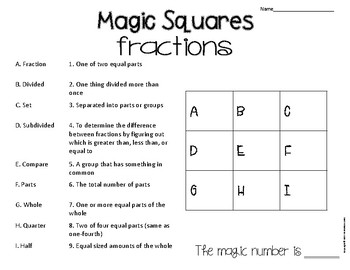 Preview of Magic Squares Fractions-Fraction Vocabulary