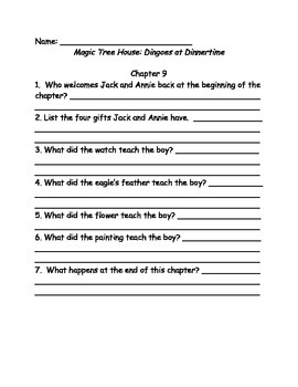 Magic Tree House 20 Dingoes At Dinnertime Comprehension Questions By Elizad