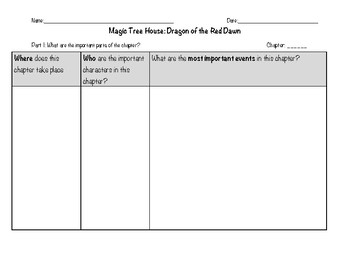 Preview of Magic Tree House #37, Dragon of the Red Dawn- Graphic Organizer