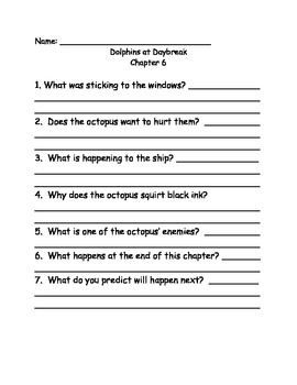 Magic Tree House 9 Dolphins At Daybreak Comprehension Questions By Elizad