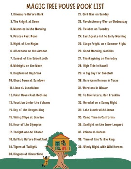 Preview of Magic Tree House Book List - Checklist & Numbered