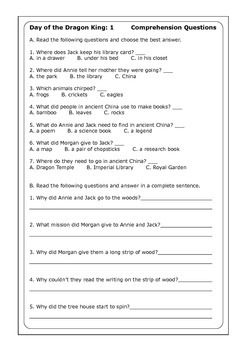 Magic Tree House Day Of The Dragon King Worksheets By Peter D Tpt