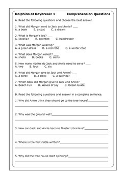 Magic Tree House "Dolphins at Daybreak" worksheets by Peter D | TpT