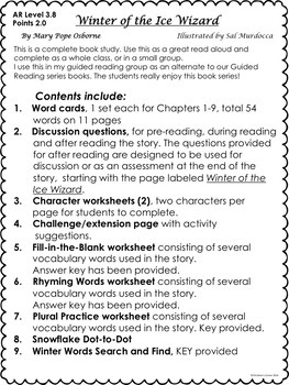 Magic Tree House Winter of the Ice Wizard Novel Study No Prep Reading ...