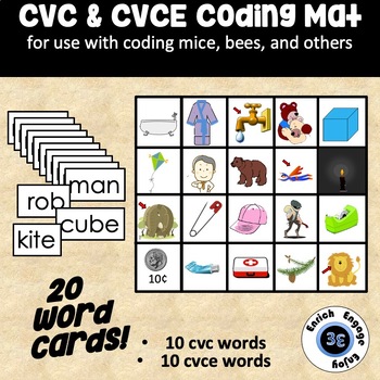 Preview of Magic e CVC CVCe Coding Mat - 2 sizes for coding bees or mice