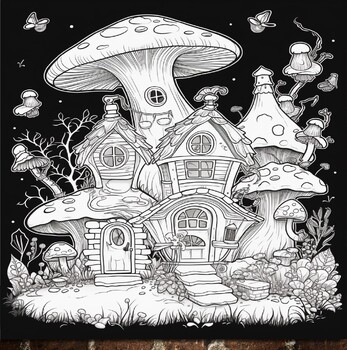 Mushroom Homes Coloring Book For Adults: Whimsical, Enchanting