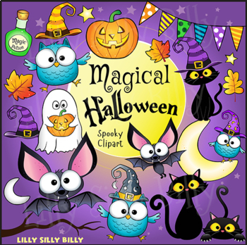 Preview of Magical Halloween - B/W & Color clipart illustration {Lilly Silly Billy}