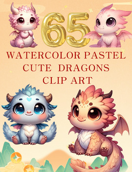 Preview of Magical Menagerie: Watercolor Pastel Dragon Clip Art Collection