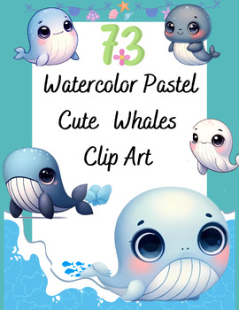 Preview of Gentle Giants of the Sea: Watercolor Pastel Whale Clip Art Collection