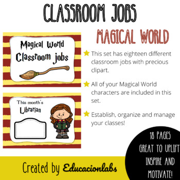 Preview of Magical World Classroom Jobs (Class Helpers and Leaders) in English and Spanish