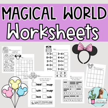 Preview of Disney Magical World Theme Park ELA and Math Worksheets