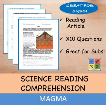 Preview of Magma - Reading Passage and x 10 Questions (EDITABLE)