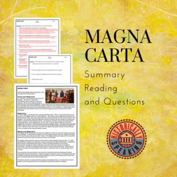 Preview of Magna Carta: Summary Reading and Questions