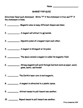 Magnet Quiz by Miss Rosenthal | Teachers Pay Teachers