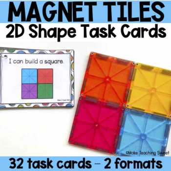 2D Shapes Activities with Magnetic Tiles, Math center 16 Shapes Mats