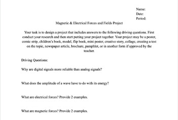 Preview of Magnetic & Electrical Forces and Fields Project