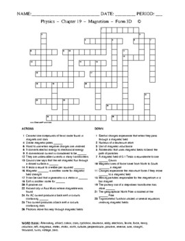 Magnetic Field: Physics Crossword with Word Bank Worksheet Form 3