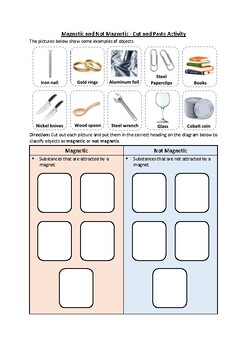 Preview of Magnetic and Not Magnetic - Cut & Paste Sorting Worksheet Activity (Printables)