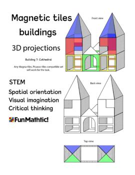 Preview of Magnetic tiles buildings plans. STEM hands-on activity. Spatial thinking.