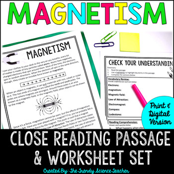 Preview of Magnetism: CLOSE Reading Worksheet Set [Print & Digital for Distance Learning]