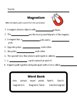 Magnets and Magnetic Fields - Worksheet - Fill in the blank