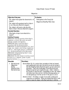 magnetism lesson plans middle school