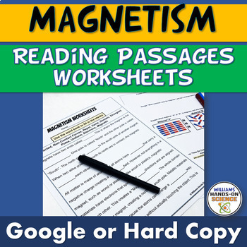 Preview of Magnetism Magnets Reading Passages Worksheets Digital NGSS MS-PS2-3 MS-PS2-5