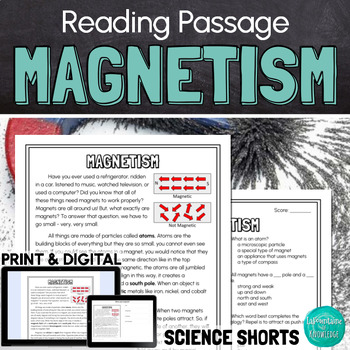 Preview of Magnetism Reading Comprehension Passage PRINT and DIGITAL