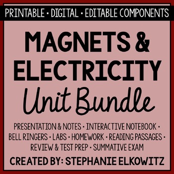 Preview of Magnets and Electricity Unit Bundle | Printable, Digital & Editable Components