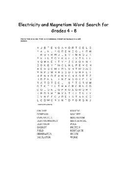 magnetism and electricity word search for grades 4 8 by