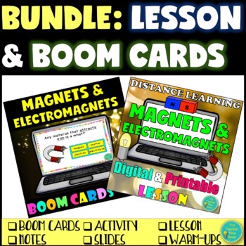 Preview of Magnets Lesson & Boom Cards Bundle | Physical Science Interactive Notebook
