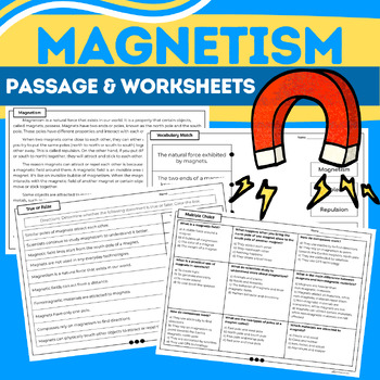 Preview of Magnets, Magnetism, Magnetic Field: Science Info, Reading Passage, & Worksheets