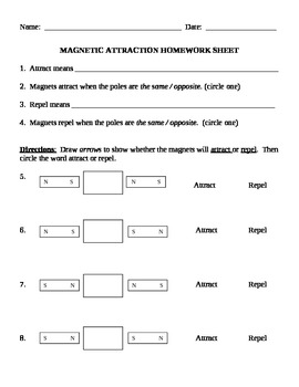 magnets attract and repel worksheet