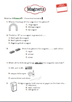 Magnets Worksheet for G.1-2 by Smiley Teacher | Teachers Pay Teachers