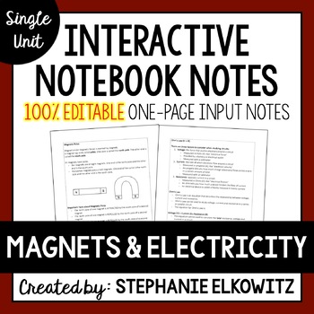 Preview of Magnets and Electricity Editable Notes