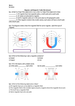 Preview of Magnets and Magnetic Fields - Worksheet | Printable and Distance Learning
