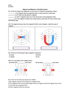 Preview of Magnets and Magnetic Fields - Worksheet | Easel Activity & Printable PDF