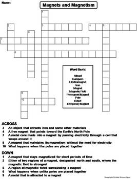 Magnets and Magnetism Worksheet/ Crossword Puzzle by Science Spot