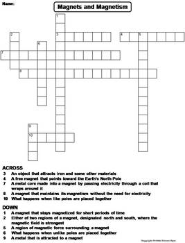 Preview of Magnets and Magnetism Worksheet/ Crossword Puzzle