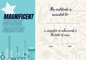 Preview of Magnificent Musical Maestro Award Certificate - Printable