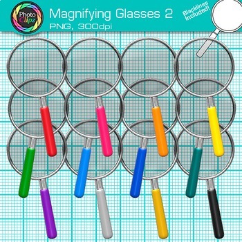 Preview of Magnifying Glass Clipart: 13 Science & Detective Clip Art, Transparent PNG B&W