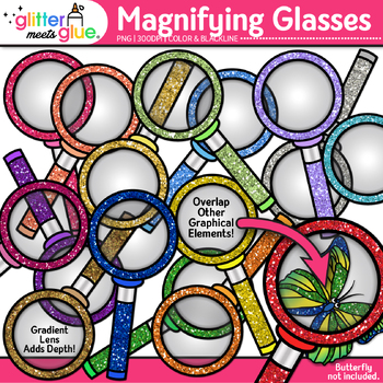 Preview of Magnifying Glass Clipart: Science Detective Sherlock Clip Art Black & White PNG
