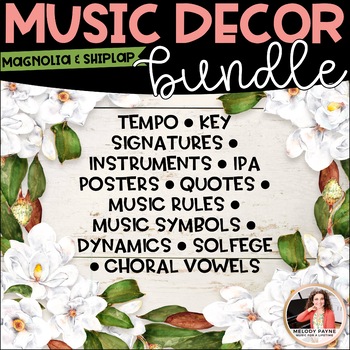 Preview of Magnolia Shiplap Music Classroom Decor BUNDLE - Symbols, Dynamics, Rules, & More