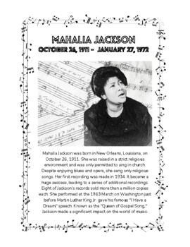 Preview of Mahalia Jackson (October 26) Women's Black History Information/Coloring