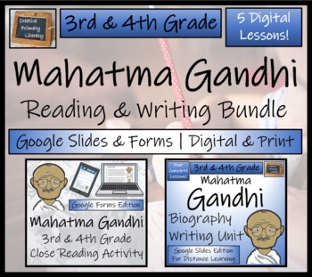Preview of Mahatma Gandhi Biography & Close Read Bundle Digital & Print | 3rd & 4th Grade