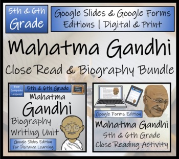 Preview of Mahatma Gandhi Biography & Close Read Bundle Digital & Print | 5th & 6th Grade