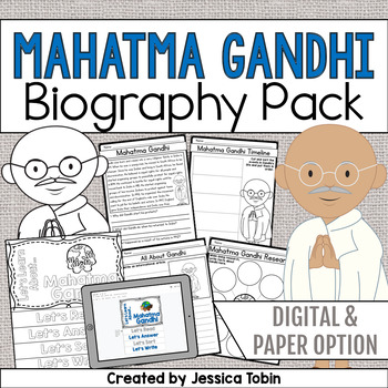 Preview of Mahatma Gandhi Biography Pack - Digital Biography Activity in Google Slides