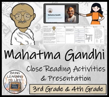 Preview of Mahatma Gandhi Close Reading Comprehension Activity | 3rd Grade & 4th Grade