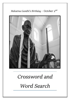 Mahatma Gandhi s Birthday October 2nd Crossword and Wordsearch Bell